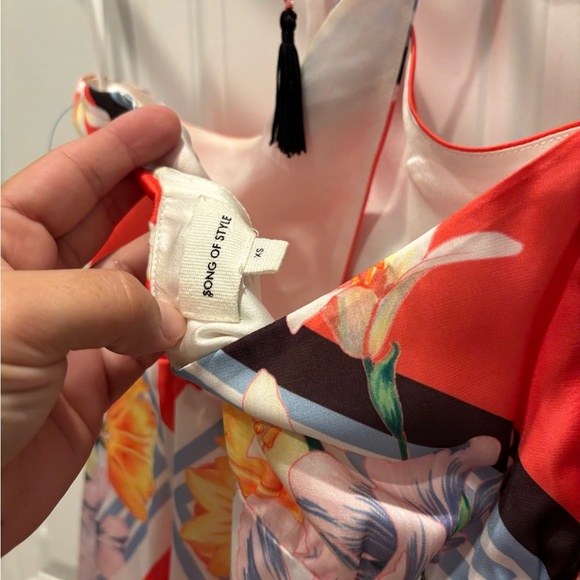 Song Of Style Waist Tie Tassels Floral Print Jemma Mini Dress Red Womens Size XS - Picture 5 of 5